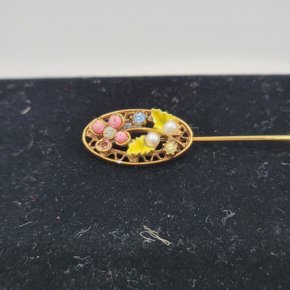 Vintage Cherub Coat Pins Lot of 3 Angel Cupid and FloralGold Tone Rhinestones - Picture 13 of 16